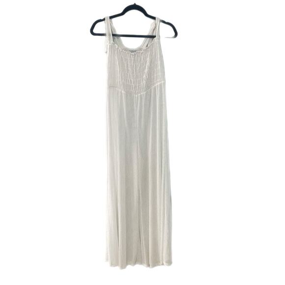 Venus Crochet Mesh Jumpsuit Swim Coverup Size Medium White Stretch Wide Leg - Picture 1 of 10